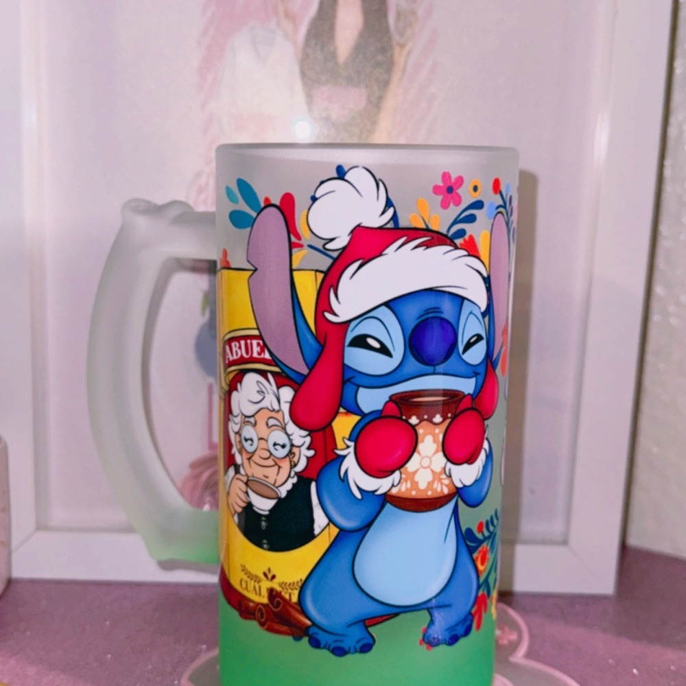 Stitch Frosted Mug with Santa Hat Design